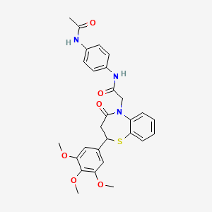 molecular formula C28H29N3O6S B2431171 N-(4-acetamidophenyl)-2-[4-oxo-2-(3,4,5-trimethoxyphenyl)-2,3,4,5-tetrahydro-1,5-benzothiazepin-5-yl]acetamide CAS No. 847410-64-4