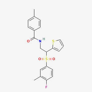 molecular formula C21H20FNO3S2 B2431298 N-[2-(4-fluoro-3-methylbenzenesulfonyl)-2-(thiophen-2-yl)ethyl]-4-methylbenzamide CAS No. 946243-02-3