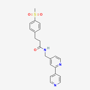 molecular formula C21H21N3O3S B2431371 N-([2,4'-bipyridin]-4-ylmethyl)-3-(4-(methylsulfonyl)phenyl)propanamide CAS No. 2034433-39-9