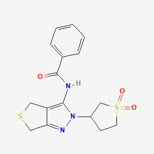 molecular formula C16H17N3O3S2 B2431378 N-(2-(1,1-dioxidotetrahydrothiophen-3-yl)-4,6-dihydro-2H-thieno[3,4-c]pyrazol-3-yl)benzamide CAS No. 1172086-77-9