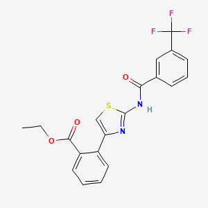 molecular formula C20H15F3N2O3S B2431384 Ethyl 2-(2-{[3-(trifluoromethyl)benzoyl]amino}-1,3-thiazol-4-yl)benzenecarboxylate CAS No. 250713-79-2