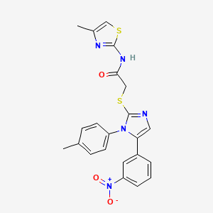 molecular formula C22H19N5O3S2 B2431388 N-(4-methylthiazol-2-yl)-2-((5-(3-nitrophenyl)-1-(p-tolyl)-1H-imidazol-2-yl)thio)acetamide CAS No. 1235658-51-1