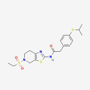 molecular formula C19H25N3O3S3 B2431395 N-(5-(ethylsulfonyl)-4,5,6,7-tetrahydrothiazolo[5,4-c]pyridin-2-yl)-2-(4-(isopropylthio)phenyl)acetamide CAS No. 1787903-09-6