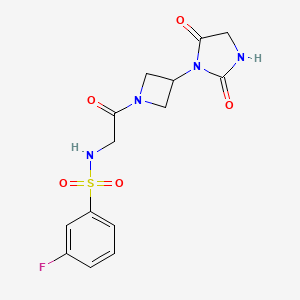 molecular formula C14H15FN4O5S B2431406 N-(2-(3-(2,5-dioxoimidazolidin-1-yl)azetidin-1-yl)-2-oxoethyl)-3-fluorobenzenesulfonamide CAS No. 2034432-81-8