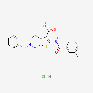 molecular formula C25H27ClN2O3S B2431514 Methyl 6-benzyl-2-(3,4-dimethylbenzamido)-4,5,6,7-tetrahydrothieno[2,3-c]pyridine-3-carboxylate hydrochloride CAS No. 1215638-27-9