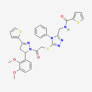 molecular formula C31H28N6O4S3 B2431599 N-((5-((2-(5-(2,3-dimethoxyphenyl)-3-(thiophen-2-yl)-4,5-dihydro-1H-pyrazol-1-yl)-2-oxoethyl)thio)-4-phenyl-4H-1,2,4-triazol-3-yl)methyl)thiophene-2-carboxamide CAS No. 362507-61-7
