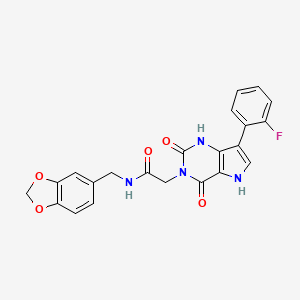 molecular formula C22H17FN4O5 B2431630 N-(1,3-benzodioxol-5-ylmethyl)-2-[7-(2-fluorophenyl)-2,4-dioxo-1,2,4,5-tetrahydro-3H-pyrrolo[3,2-d]pyrimidin-3-yl]acetamide CAS No. 1115514-83-4