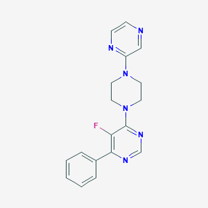 B2431715 5-Fluoro-4-phenyl-6-(4-pyrazin-2-ylpiperazin-1-yl)pyrimidine CAS No. 2379996-96-8