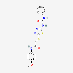 molecular formula C18H17N5O3S2 B2431751 N-(4-methoxyphenyl)-2-((5-(3-phenylureido)-1,3,4-thiadiazol-2-yl)thio)acetamide CAS No. 898462-49-2