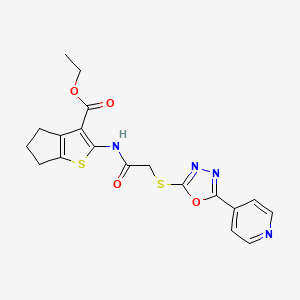 molecular formula C19H18N4O4S2 B2431752 ETHYL 2-(2-{[5-(PYRIDIN-4-YL)-1,3,4-OXADIAZOL-2-YL]SULFANYL}ACETAMIDO)-4H,5H,6H-CYCLOPENTA[B]THIOPHENE-3-CARBOXYLATE CAS No. 488136-38-5