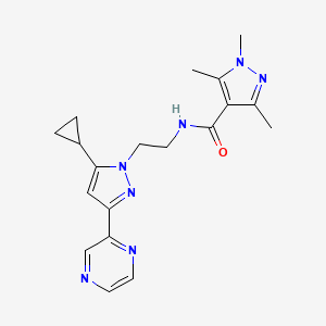 molecular formula C19H23N7O B2431753 N-(2-(5-cyclopropyl-3-(pyrazin-2-yl)-1H-pyrazol-1-yl)ethyl)-1,3,5-trimethyl-1H-pyrazole-4-carboxamide CAS No. 2034287-75-5