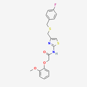 molecular formula C20H19FN2O3S2 B2431755 N-(4-(((4-fluorobenzyl)thio)methyl)thiazol-2-yl)-2-(2-methoxyphenoxy)acetamide CAS No. 941885-14-9