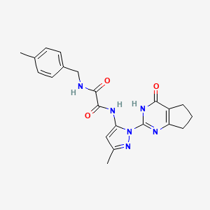 molecular formula C21H22N6O3 B2431820 N1-(3-methyl-1-(4-oxo-4,5,6,7-tetrahydro-3H-cyclopenta[d]pyrimidin-2-yl)-1H-pyrazol-5-yl)-N2-(4-methylbenzyl)oxalamide CAS No. 1014047-84-7