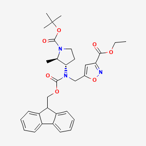 molecular formula C32H37N3O7 B2431924 Ethyl 5-[[9H-fluoren-9-ylmethoxycarbonyl-[(2R,3S)-2-methyl-1-[(2-methylpropan-2-yl)oxycarbonyl]pyrrolidin-3-yl]amino]methyl]-1,2-oxazole-3-carboxylate CAS No. 2155840-62-1