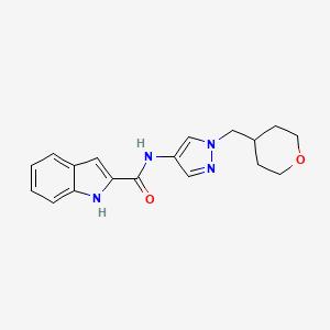 molecular formula C18H20N4O2 B2431967 N-(1-((tetrahydro-2H-pyran-4-yl)methyl)-1H-pyrazol-4-yl)-1H-indole-2-carboxamide CAS No. 1705187-65-0