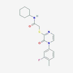 molecular formula C19H22FN3O2S B2431971 N-cyclohexyl-2-{[4-(3-fluoro-4-methylphenyl)-3-oxo-3,4-dihydropyrazin-2-yl]sulfanyl}acetamide CAS No. 899759-11-6