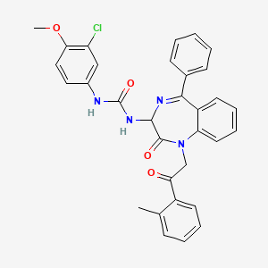 molecular formula C32H27ClN4O4 B2431981 N-(2,5-diaza-2-(2-(2-methylphenyl)-2-oxoethyl)-3-oxo-6-phenylbicyclo[5.4.0]undeca-1(7),5,8,10-tetraen-4-yl)((3-chloro-4-methoxyphenyl)amino)formamide CAS No. 1796921-95-3