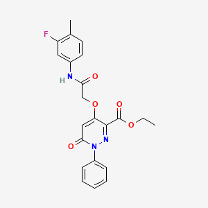 molecular formula C22H20FN3O5 B2432092 Ethyl 4-(2-((3-fluoro-4-methylphenyl)amino)-2-oxoethoxy)-6-oxo-1-phenyl-1,6-dihydropyridazine-3-carboxylate CAS No. 899975-33-8