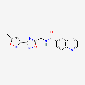 molecular formula C17H13N5O3 B2432102 N-((3-(5-methylisoxazol-3-yl)-1,2,4-oxadiazol-5-yl)methyl)quinoline-6-carboxamide CAS No. 2034321-35-0