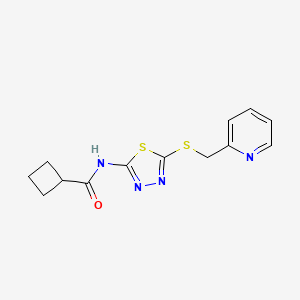 molecular formula C13H14N4OS2 B2432115 N-(5-((pyridin-2-ylmethyl)thio)-1,3,4-thiadiazol-2-yl)cyclobutanecarboxamide CAS No. 1219906-27-0