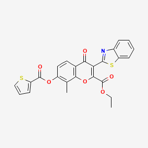 molecular formula C25H17NO6S2 B2432182 ethyl 3-(1,3-benzothiazol-2-yl)-8-methyl-4-oxo-7-(thiophene-2-carbonyloxy)-4H-chromene-2-carboxylate CAS No. 610759-52-9