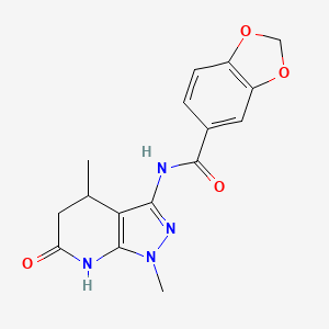 molecular formula C16H16N4O4 B2432185 N-(1,4-dimethyl-6-oxo-4,5,6,7-tetrahydro-1H-pyrazolo[3,4-b]pyridin-3-yl)benzo[d][1,3]dioxole-5-carboxamide CAS No. 1171768-17-4