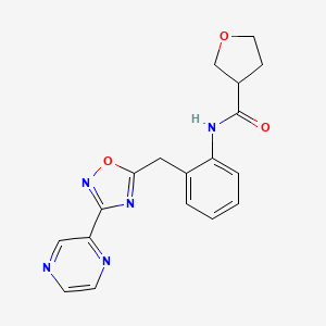 molecular formula C18H17N5O3 B2432236 N-(2-((3-(pyrazin-2-yl)-1,2,4-oxadiazol-5-yl)methyl)phenyl)tetrahydrofuran-3-carboxamide CAS No. 2034513-13-6