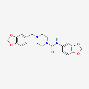 molecular formula C20H21N3O5 B2432270 N-(1,3-benzodioxol-5-yl)-4-(1,3-benzodioxol-5-ylmethyl)tetrahydro-1(2H)-pyrazinecarboxamide CAS No. 866131-96-6