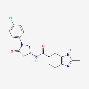 molecular formula C19H21ClN4O2 B2432328 N-(1-(4-chlorophenyl)-5-oxopyrrolidin-3-yl)-2-methyl-4,5,6,7-tetrahydro-1H-benzo[d]imidazole-5-carboxamide CAS No. 2034474-28-5