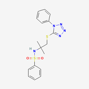 molecular formula C17H19N5O2S2 B2432372 N-{2-methyl-1-[(1-phenyl-1H-1,2,3,4-tetrazol-5-yl)sulfanyl]propan-2-yl}benzenesulfonamide CAS No. 831211-59-7