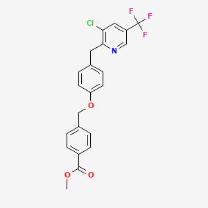 molecular formula C22H17ClF3NO3 B2432374 Methyl 4-[[4-[[3-chloro-5-(trifluoromethyl)pyridin-2-yl]methyl]phenoxy]methyl]benzoate CAS No. 338415-83-1