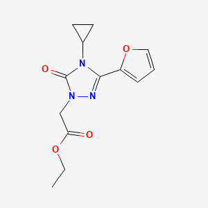 molecular formula C13H15N3O4 B2432416 ethyl 2-(4-cyclopropyl-3-(furan-2-yl)-5-oxo-4,5-dihydro-1H-1,2,4-triazol-1-yl)acetate CAS No. 1797588-57-8