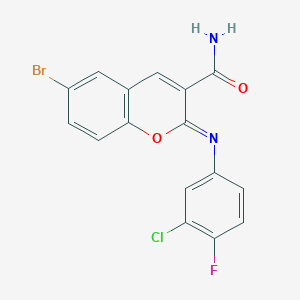 molecular formula C16H9BrClFN2O2 B2432429 6-Bromo-2-(3-chloro-4-fluorophenyl)iminochromene-3-carboxamide CAS No. 314026-00-1