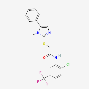 molecular formula C19H15ClF3N3OS B2432495 N-(2-chloro-5-(trifluoromethyl)phenyl)-2-((1-methyl-5-phenyl-1H-imidazol-2-yl)thio)acetamide CAS No. 505050-35-1