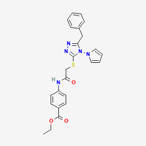 molecular formula C24H23N5O3S B2432575 ethyl 4-(2-{[5-benzyl-4-(1H-pyrrol-1-yl)-4H-1,2,4-triazol-3-yl]sulfanyl}acetamido)benzoate CAS No. 896304-09-9