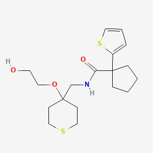 molecular formula C18H27NO3S2 B2432591 N-((4-(2-hydroxyethoxy)tetrahydro-2H-thiopyran-4-yl)methyl)-1-(thiophen-2-yl)cyclopentane-1-carboxamide CAS No. 2319788-15-1