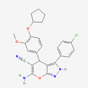 6-amino-3-(4-chlorophenyl)-4-[4-(cyclopentyloxy)-3-methoxyphenyl]-2H,4H-pyrano[2,3-c]pyrazole-5-carbonitrile