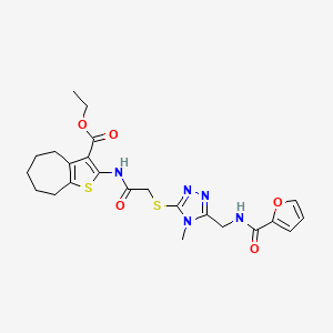 molecular formula C23H27N5O5S2 B2432736 ETHYL 2-{2-[(5-{[(FURAN-2-YL)FORMAMIDO]METHYL}-4-METHYL-4H-1,2,4-TRIAZOL-3-YL)SULFANYL]ACETAMIDO}-4H,5H,6H,7H,8H-CYCLOHEPTA[B]THIOPHENE-3-CARBOXYLATE CAS No. 393806-08-1