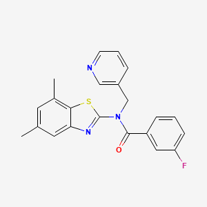 molecular formula C22H18FN3OS B2432739 N-(5,7-dimethylbenzo[d]thiazol-2-yl)-3-fluoro-N-(pyridin-3-ylmethyl)benzamide CAS No. 895422-40-9