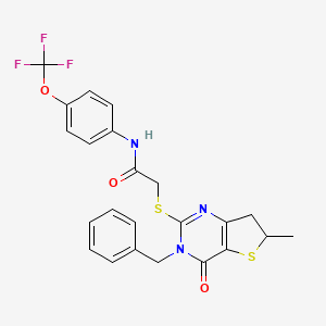 molecular formula C23H20F3N3O3S2 B2432753 2-((3-benzyl-6-methyl-4-oxo-3,4,6,7-tetrahydrothieno[3,2-d]pyrimidin-2-yl)thio)-N-(4-(trifluoromethoxy)phenyl)acetamide CAS No. 689262-90-6