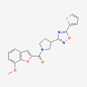 molecular formula C20H17N3O4S B2432757 (7-Methoxybenzofuran-2-yl)(3-(5-(thiophen-2-yl)-1,2,4-oxadiazol-3-yl)pyrrolidin-1-yl)methanone CAS No. 2034287-22-2