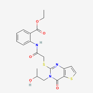 Ethyl 2-(2-((3-(2-hydroxypropyl)-4-oxo-3,4-dihydrothieno[3,2-d]pyrimidin-2-yl)thio)acetamido)benzoate