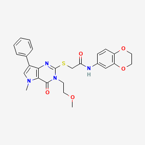 molecular formula C26H26N4O5S B2432775 N-(2,3-dihydro-1,4-benzodioxin-6-yl)-2-{[3-(2-methoxyethyl)-5-methyl-4-oxo-7-phenyl-3H,4H,5H-pyrrolo[3,2-d]pyrimidin-2-yl]sulfanyl}acetamide CAS No. 1111982-62-7