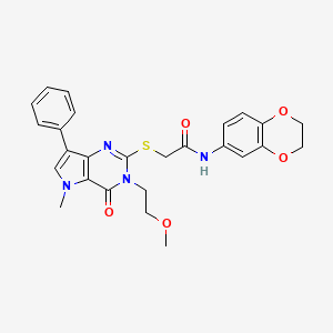 molecular formula C26H26N4O5S B2432775 N-(2,3-dihydro-1,4-benzodioxin-6-yl)-2-{[3-(2-methoxyethyl)-5-methyl-4-oxo-7-phenyl-4,5-dihydro-3H-pyrrolo[3,2-d]pyrimidin-2-yl]thio}acetamide CAS No. 1111982-62-7