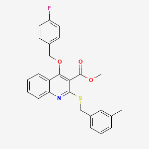 molecular formula C26H22FNO3S B2432786 methyl 4-[(4-fluorophenyl)methoxy]-2-{[(3-methylphenyl)methyl]sulfanyl}quinoline-3-carboxylate CAS No. 932351-92-3