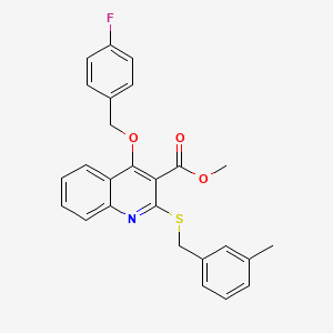 molecular formula C26H22FNO3S B2432786 Methyl 4-((4-fluorobenzyl)oxy)-2-((3-methylbenzyl)thio)quinoline-3-carboxylate CAS No. 932351-92-3