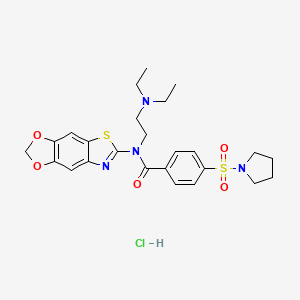 molecular formula C25H31ClN4O5S2 B2432816 N-[2-(diethylamino)ethyl]-N-([1,3]dioxolo[4,5-f][1,3]benzothiazol-6-yl)-4-pyrrolidin-1-ylsulfonylbenzamide;hydrochloride CAS No. 1321986-31-5