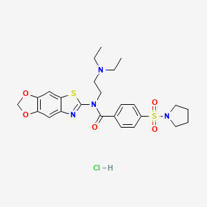 molecular formula C25H31ClN4O5S2 B2432816 N-([1,3]dioxolo[4',5':4,5]benzo[1,2-d]thiazol-6-yl)-N-(2-(diethylamino)ethyl)-4-(pyrrolidin-1-ylsulfonyl)benzamide hydrochloride CAS No. 1321986-31-5