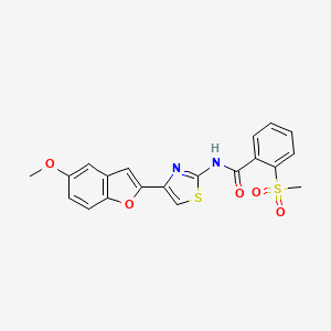 molecular formula C20H16N2O5S2 B2432819 N-(4-(5-methoxybenzofuran-2-yl)thiazol-2-yl)-2-(methylsulfonyl)benzamide CAS No. 922057-81-6