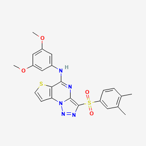 molecular formula C23H21N5O4S2 B2432820 N-(3,5-dimethoxyphenyl)-10-(3,4-dimethylbenzenesulfonyl)-5-thia-1,8,11,12-tetraazatricyclo[7.3.0.0^{2,6}]dodeca-2(6),3,7,9,11-pentaen-7-amine CAS No. 892736-44-6